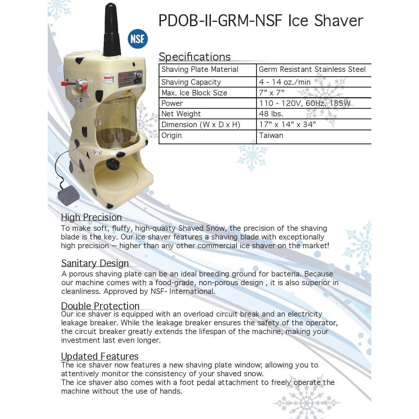 Shaved Ice Machine - PDOB-II-GRM-NSF Ice Shaver - IcySkyy